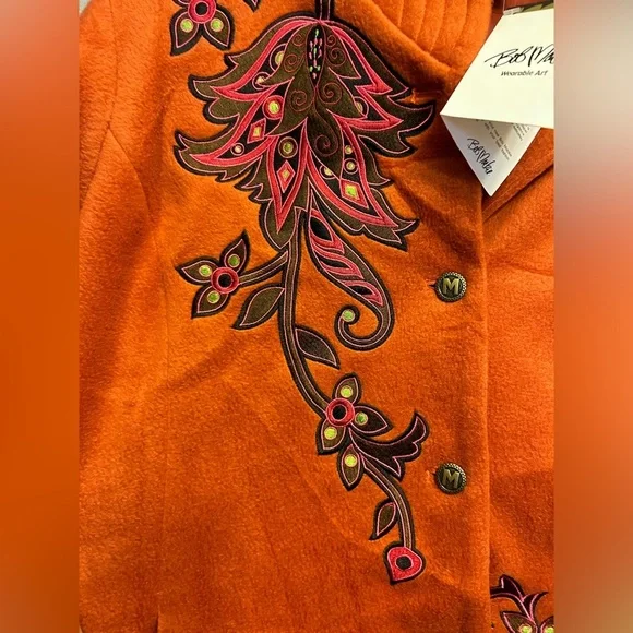 Bob Mackie Wearable Art Coat buttons NWT  1X burnt soft dead stock - Picture 10 of 11